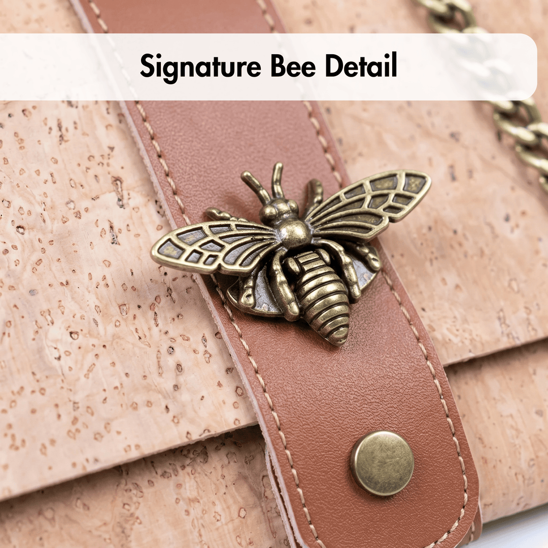 
Natural Cork Crossbody Purse with Chain Strap & Bee Charm
