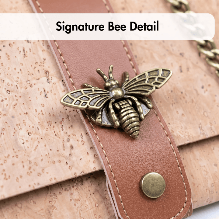 
Natural Cork Crossbody Purse with Chain Strap & Bee Charm

