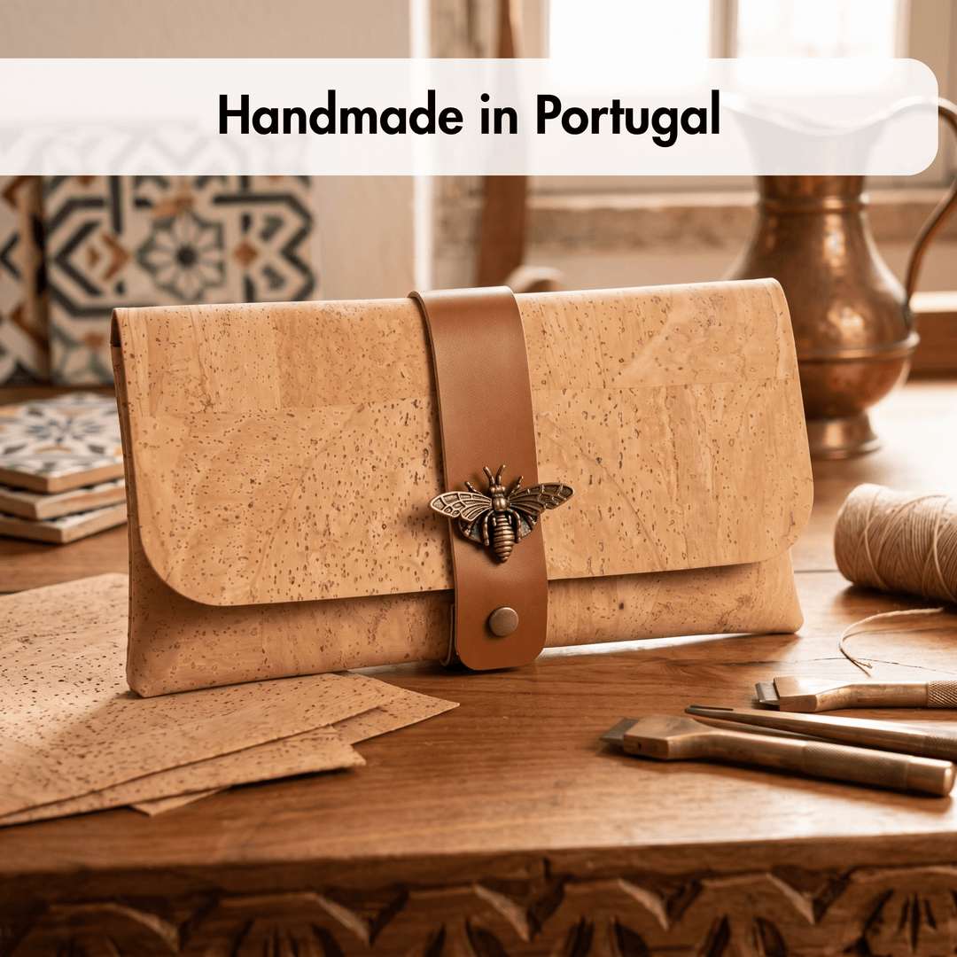 
Natural Cork Crossbody Purse with Chain Strap & Bee Charm
