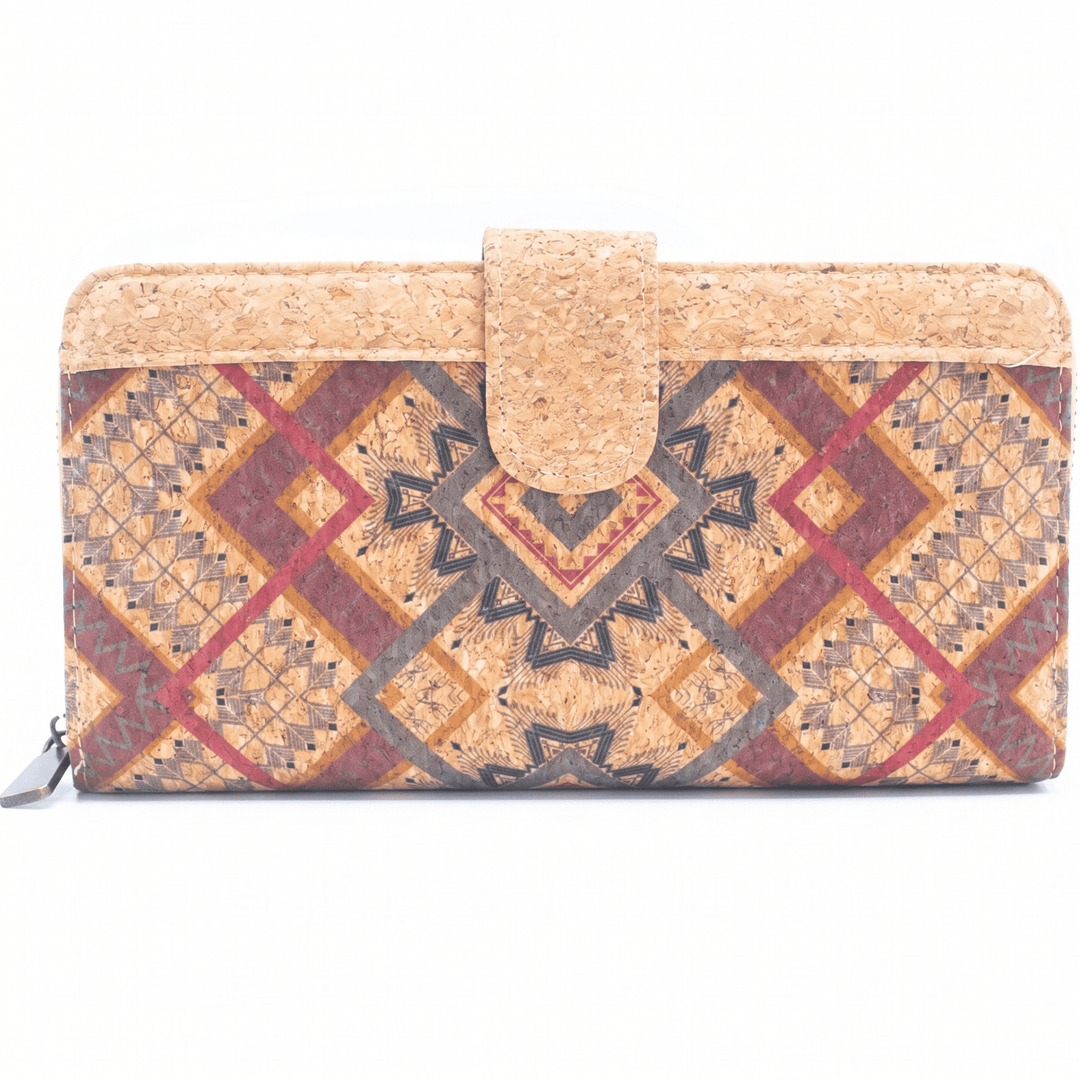 Cork wallet with geometric pattern on a white background