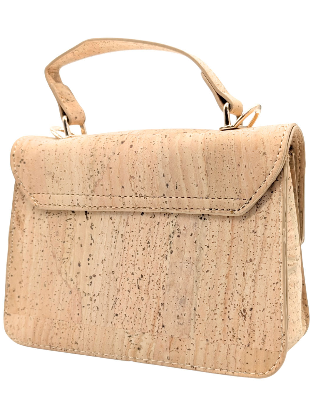 Beige cork handbag on a white background