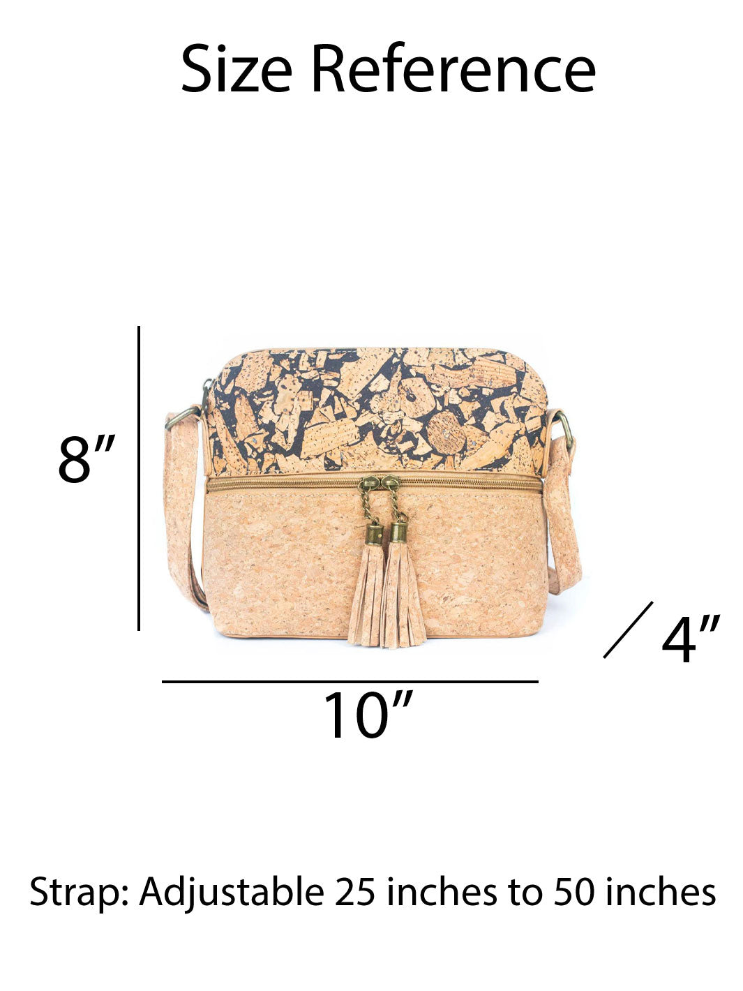 Natural Portuguese Cork Crossbody Bag with Tassel Zip Pocket