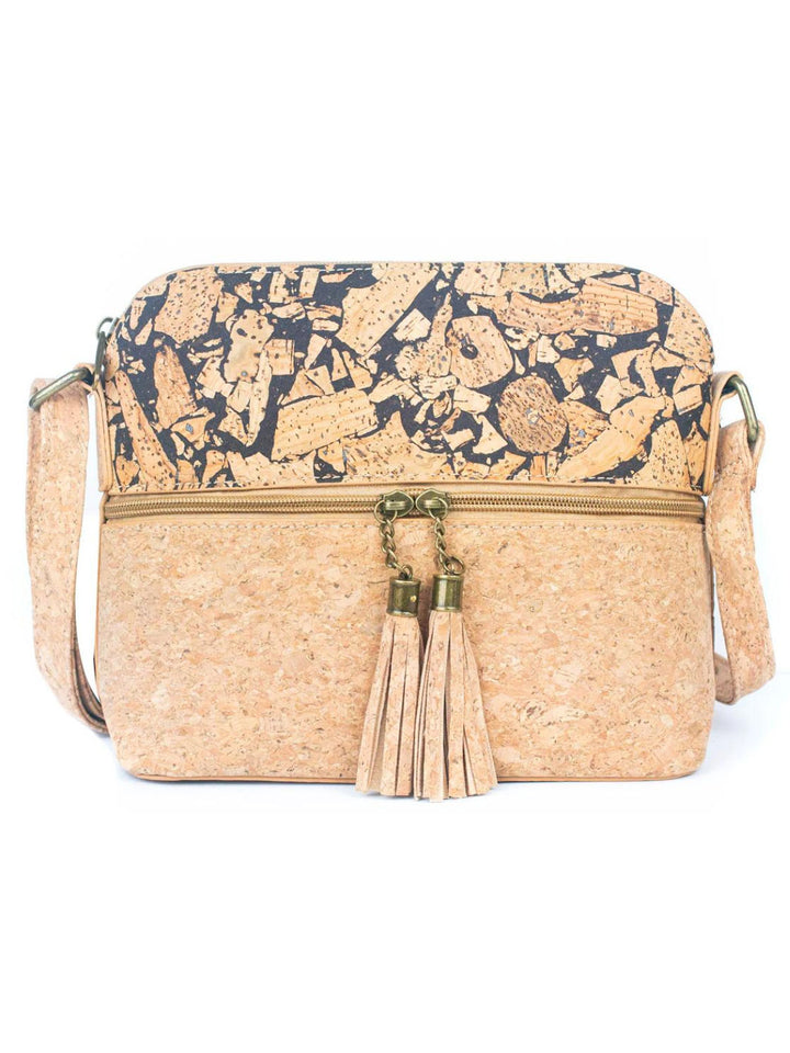 Natural Portuguese Cork Crossbody Bag with Tassel Zip Pocket