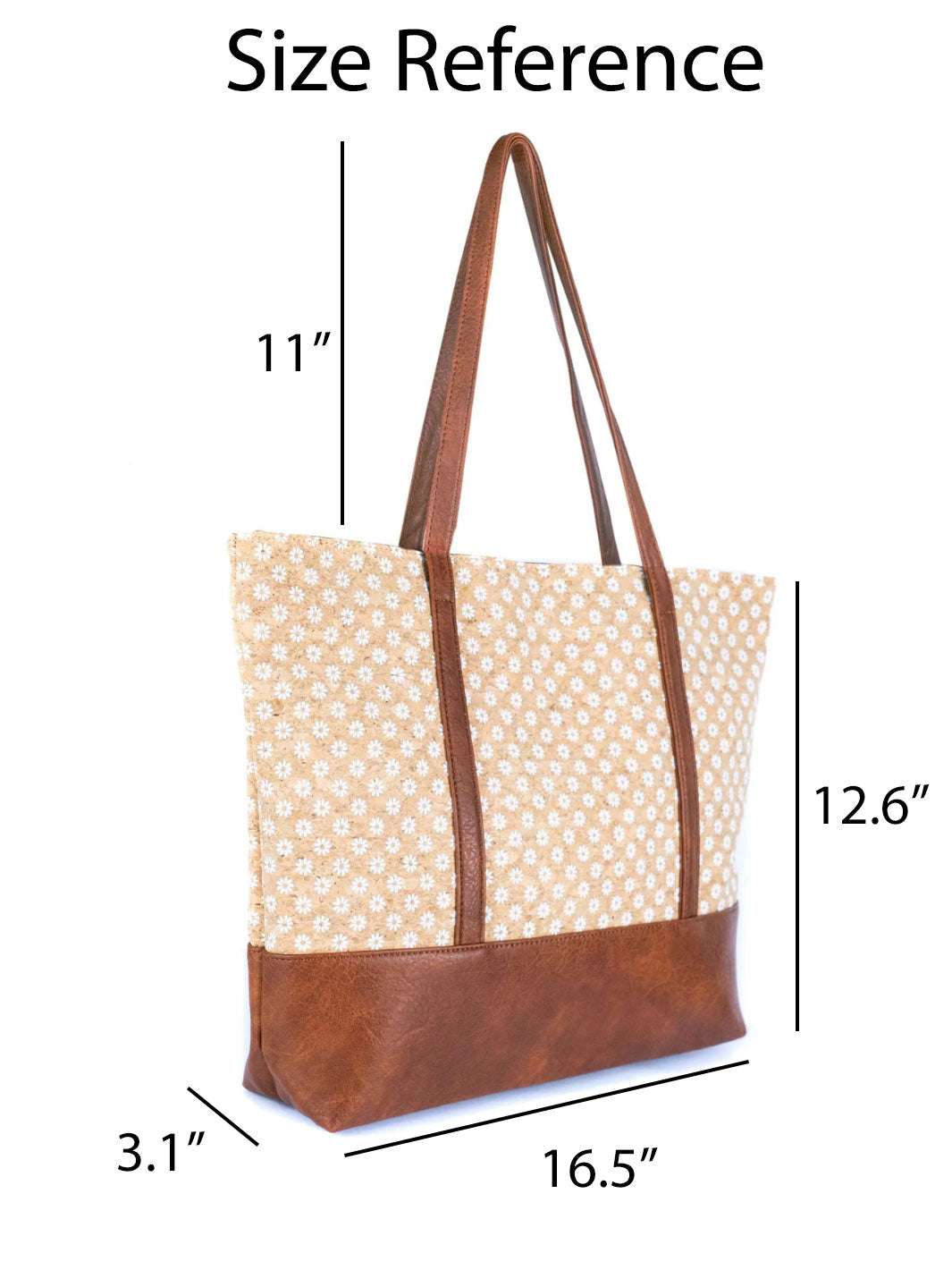 Tote bag with measurements on a white background