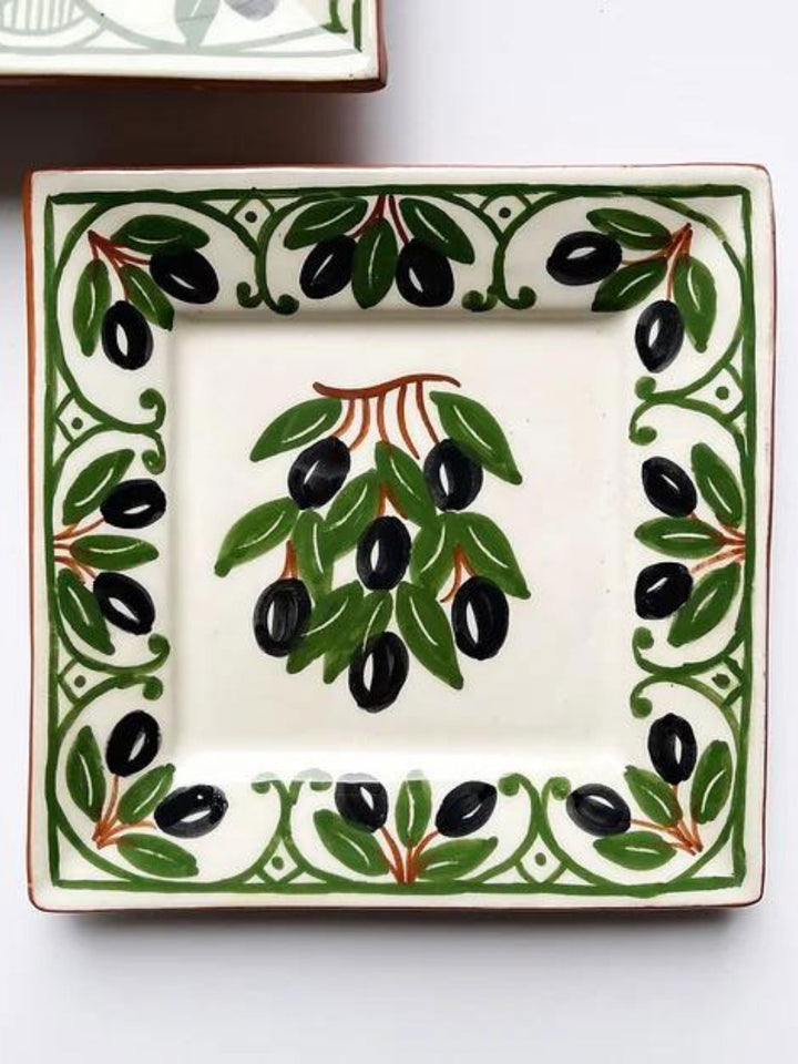 Olives Collection - Handcrafted Portuguese Pottery Clay Square Platters - Set of 2
