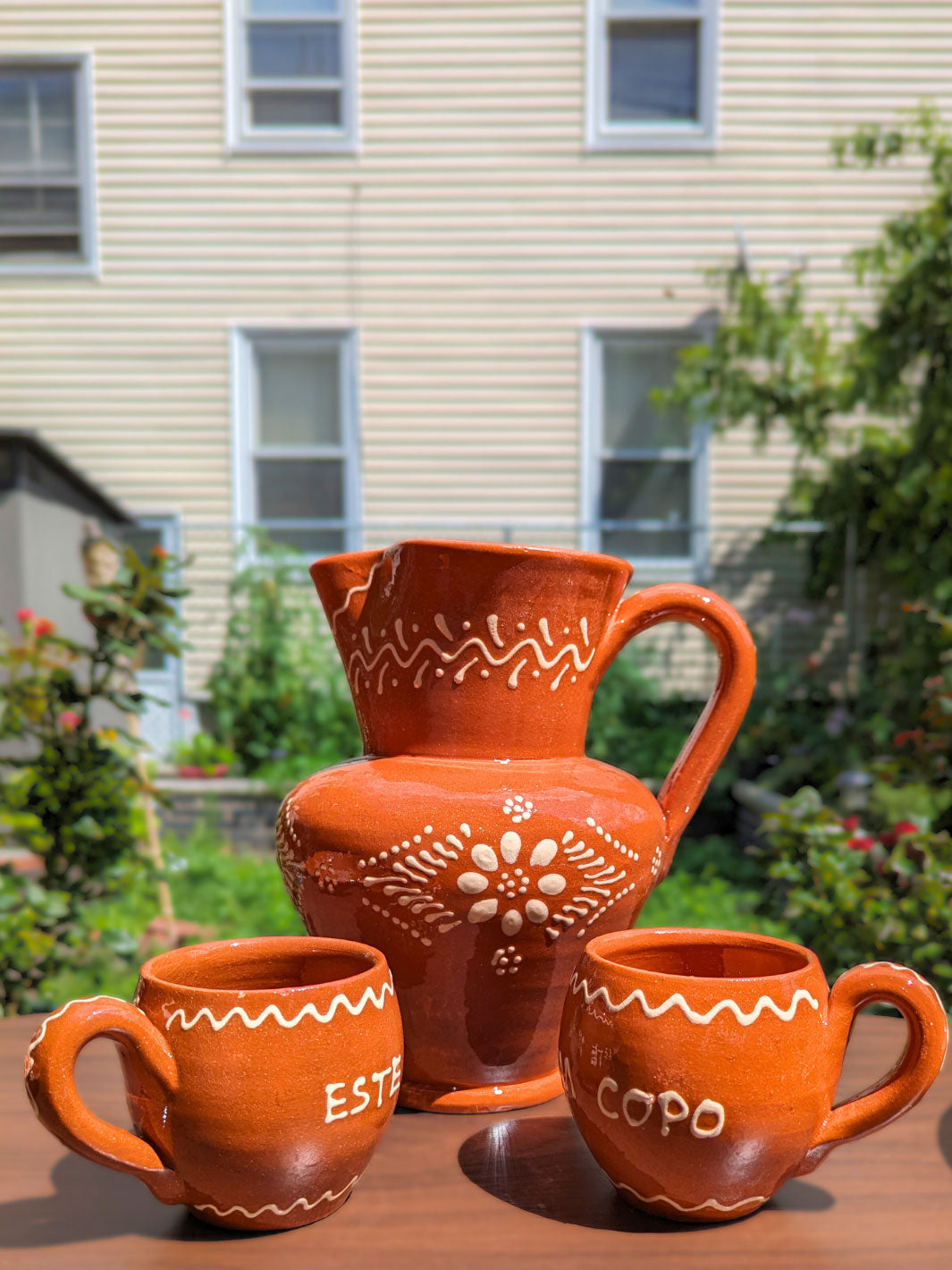 Portuguese Pottery Terracotta Glazed Clay Pitcher