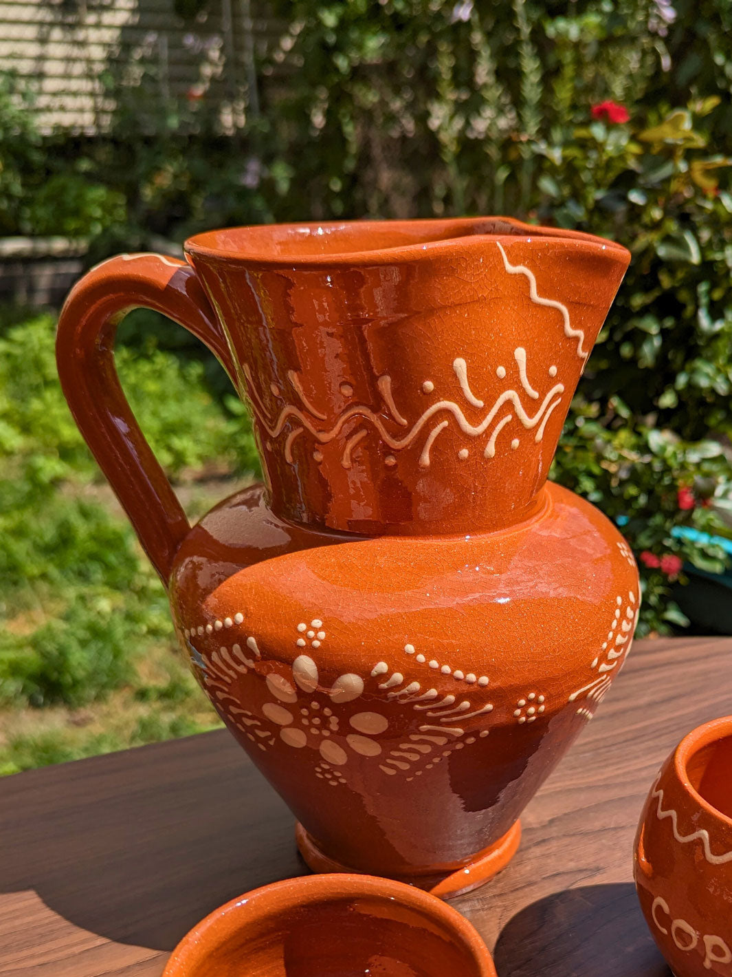 Portuguese Pottery Terracotta Glazed Clay Pitcher