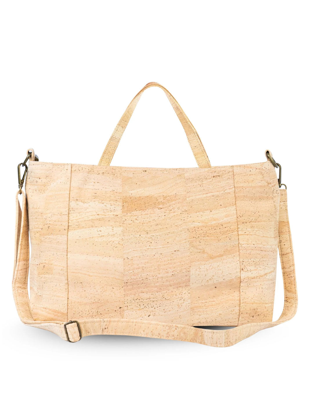 Beige cork handbag on a white background