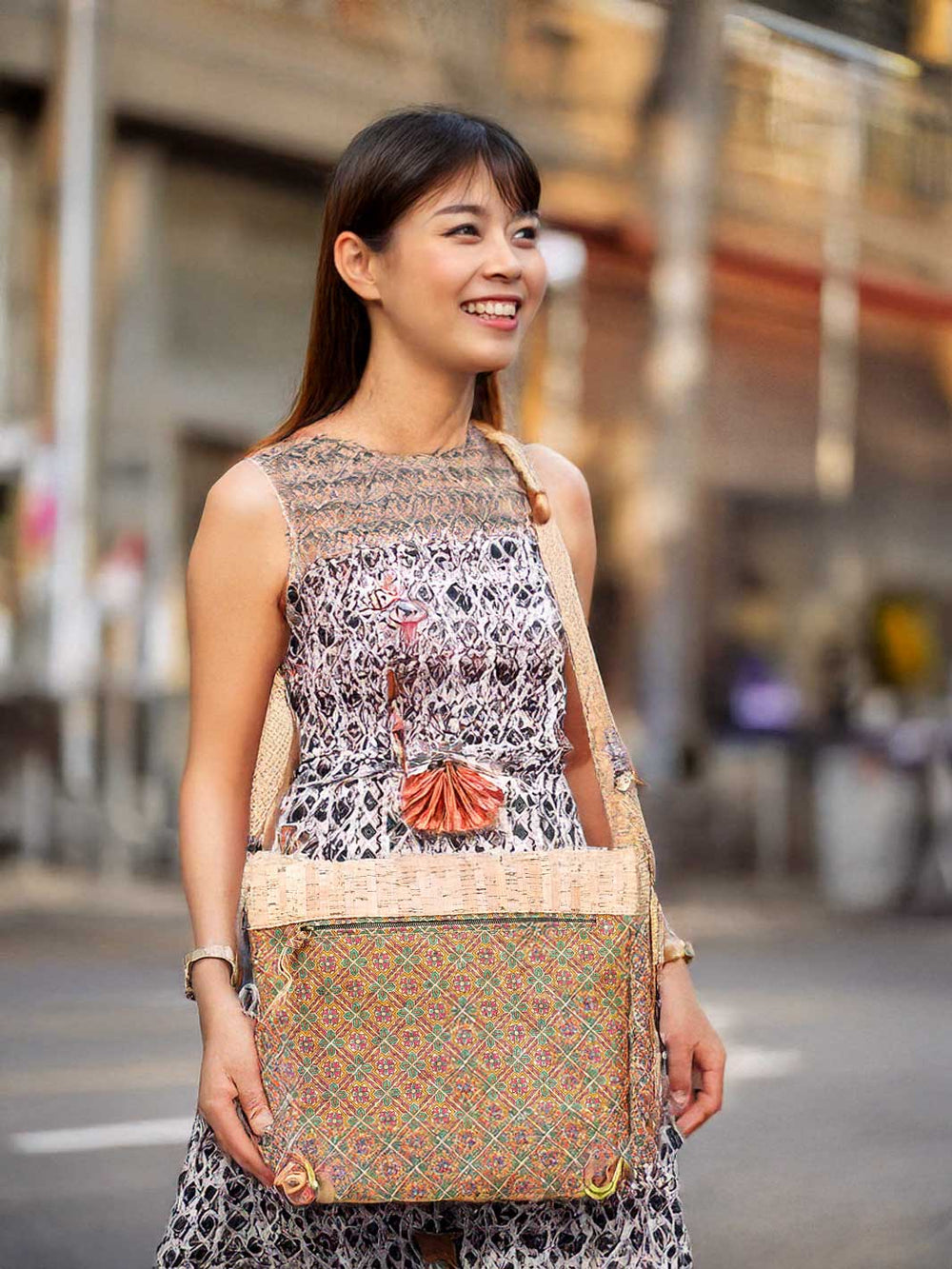 Portuguese Cork Women's Tote Bag with Floral Desing