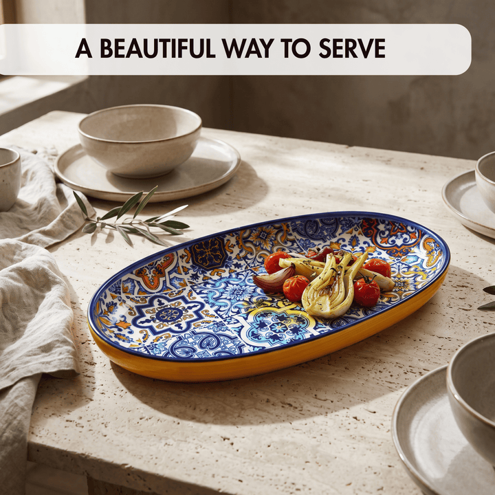 Portuguese Pottery Alcobaça Ceramic Decorative Serving Oval Platter