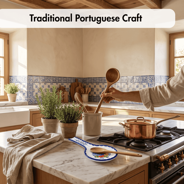 Portuguese Pottery Alcobaça Ceramic Hand Painted Kitchen Spoon Rest for Stove Top