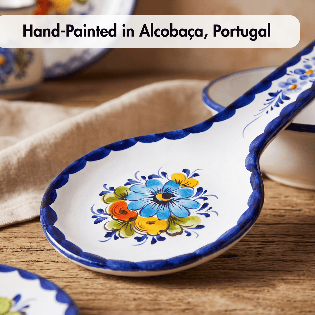 Portuguese Pottery Alcobaça Ceramic Hand Painted Kitchen Spoon Rest for Stove Top