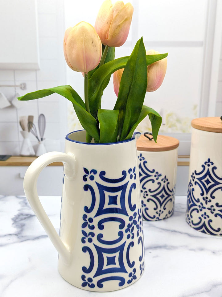 Portuguese Pottery Blue and White Ceramic Pitcher - Tradition