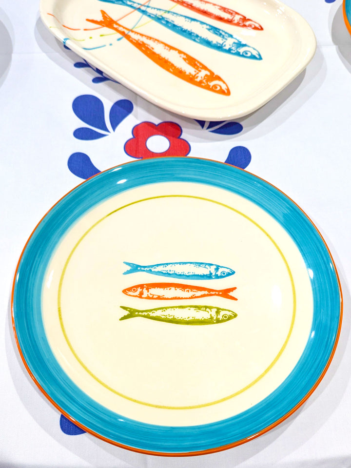 Portuguese Pottery Ceramic Dinner Plate - POP Sardines Blue