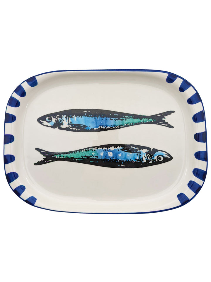 Portuguese Pottery Ceramic Oval Serving Platter - Sardines