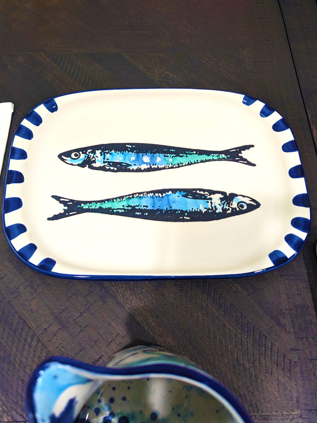 Portuguese Pottery Ceramic Oval Serving Platter - Sardines