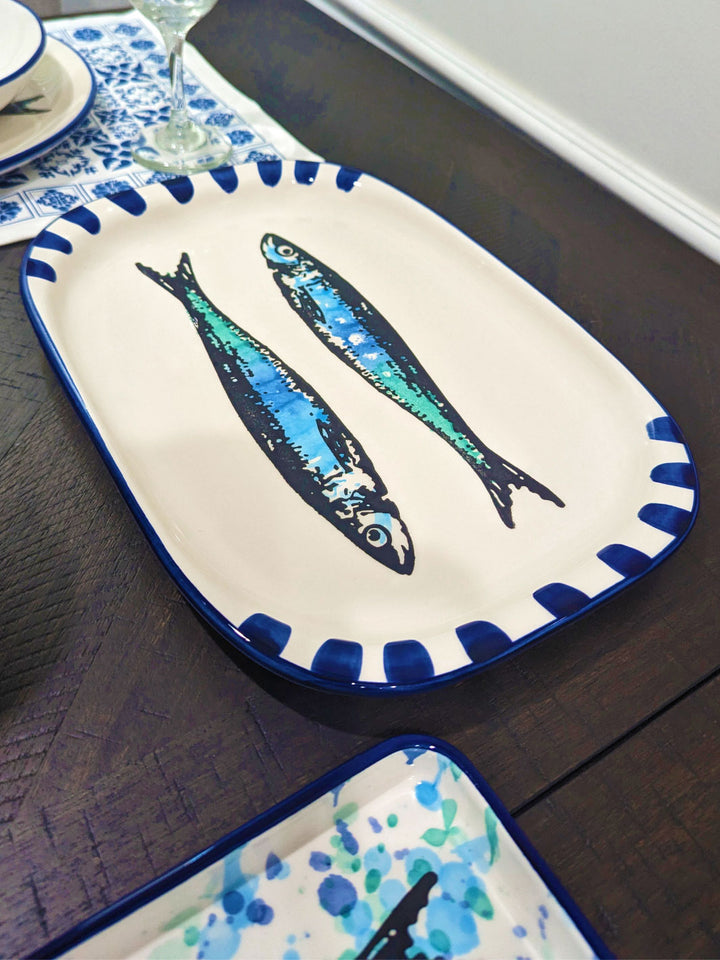 Portuguese Pottery Ceramic Oval Serving Platter - Sardines