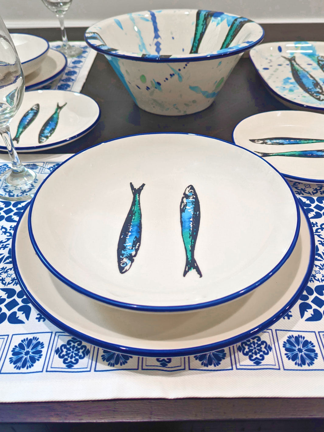 Portuguese Pottery Ceramic SoupPasta Plate - Sardines
