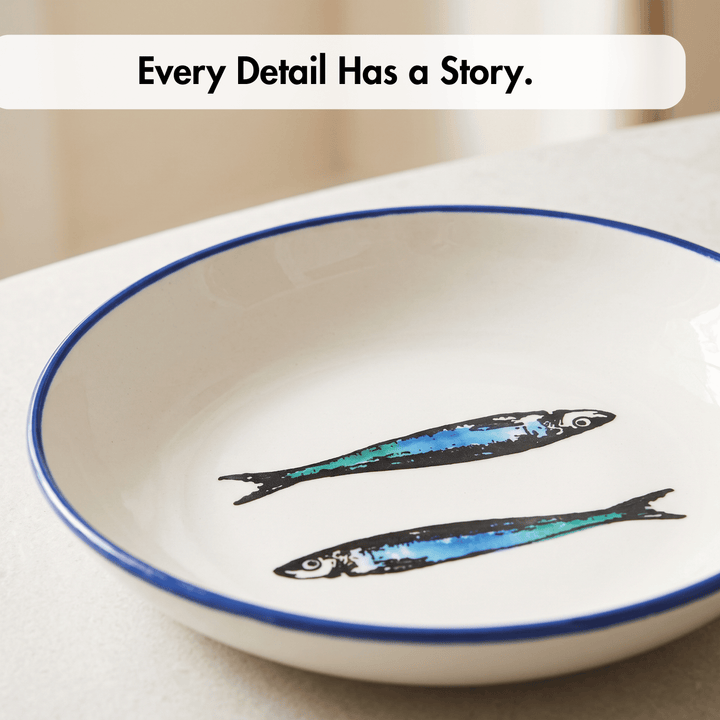 Portuguese Pottery Ceramic Soup/Pasta Plate - Sardines