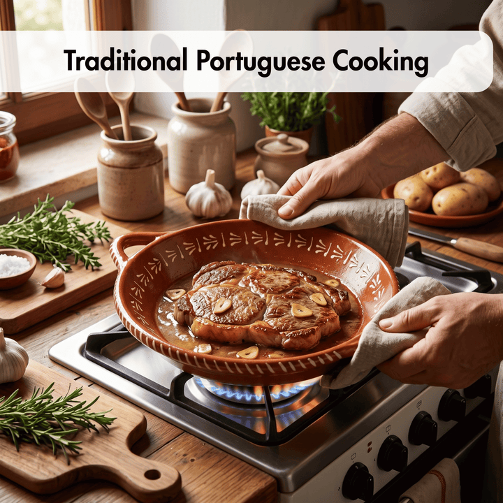 Portuguese Pottery Glazed Terracotta Clay Skillet Dinner Plate - Set of 4