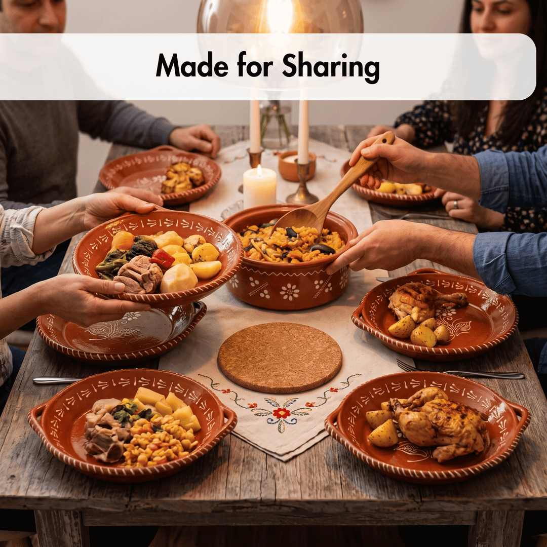 Portuguese Pottery Glazed Terracotta Clay Skillet Dinner Plate - Set of 4