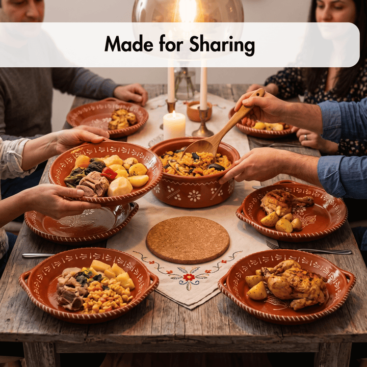 Portuguese Pottery Glazed Terracotta Clay Skillet Dinner Plate - Set of 4