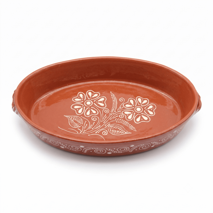 Portuguese Pottery Glazed Terracotta Oval Clay Baking Pan for Oven