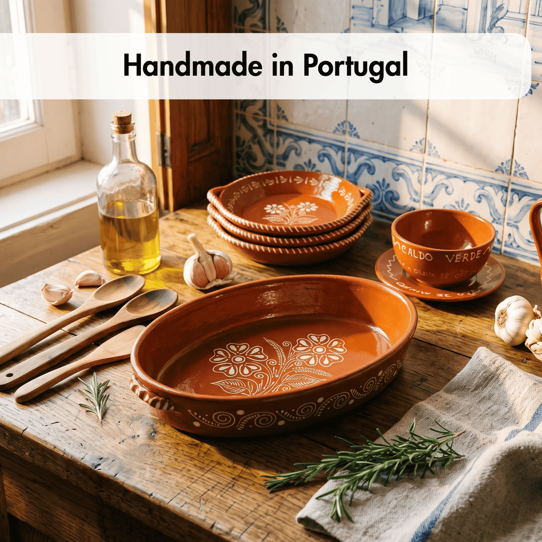 Portuguese Pottery Glazed Terracotta Oval Clay Baking Pan for Oven