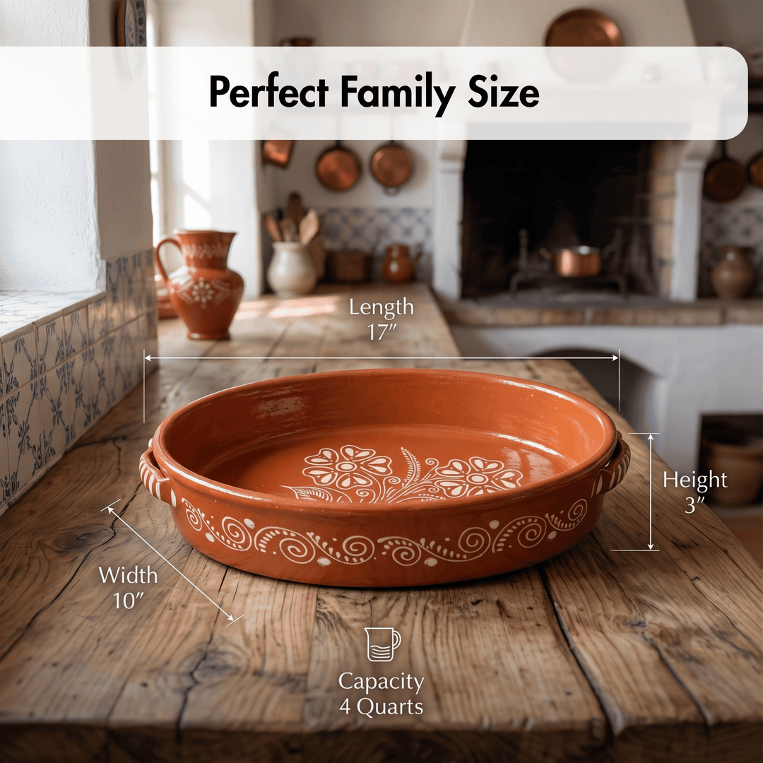 Portuguese Pottery Glazed Terracotta Oval Clay Baking Pan for Oven