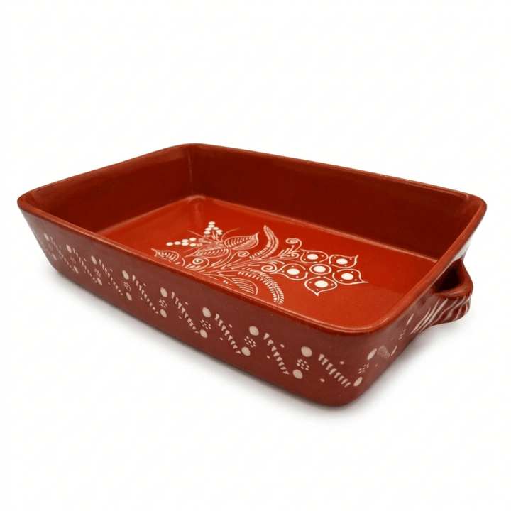 Portuguese Pottery Glazed Terracotta Rectangular Clay Baking Pan for Oven