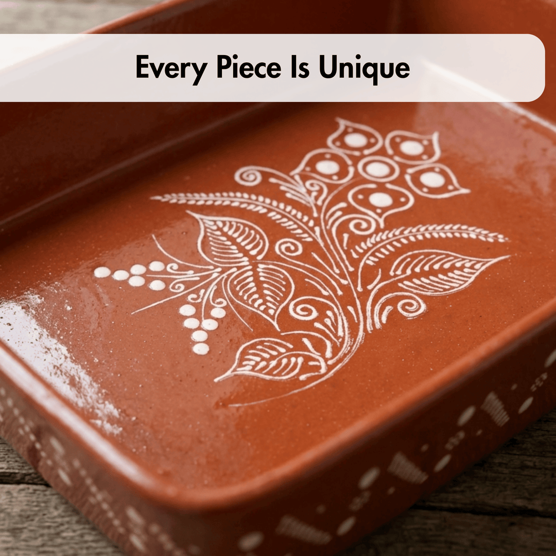 Portuguese Pottery Glazed Terracotta Rectangular Clay Baking Pan for Oven