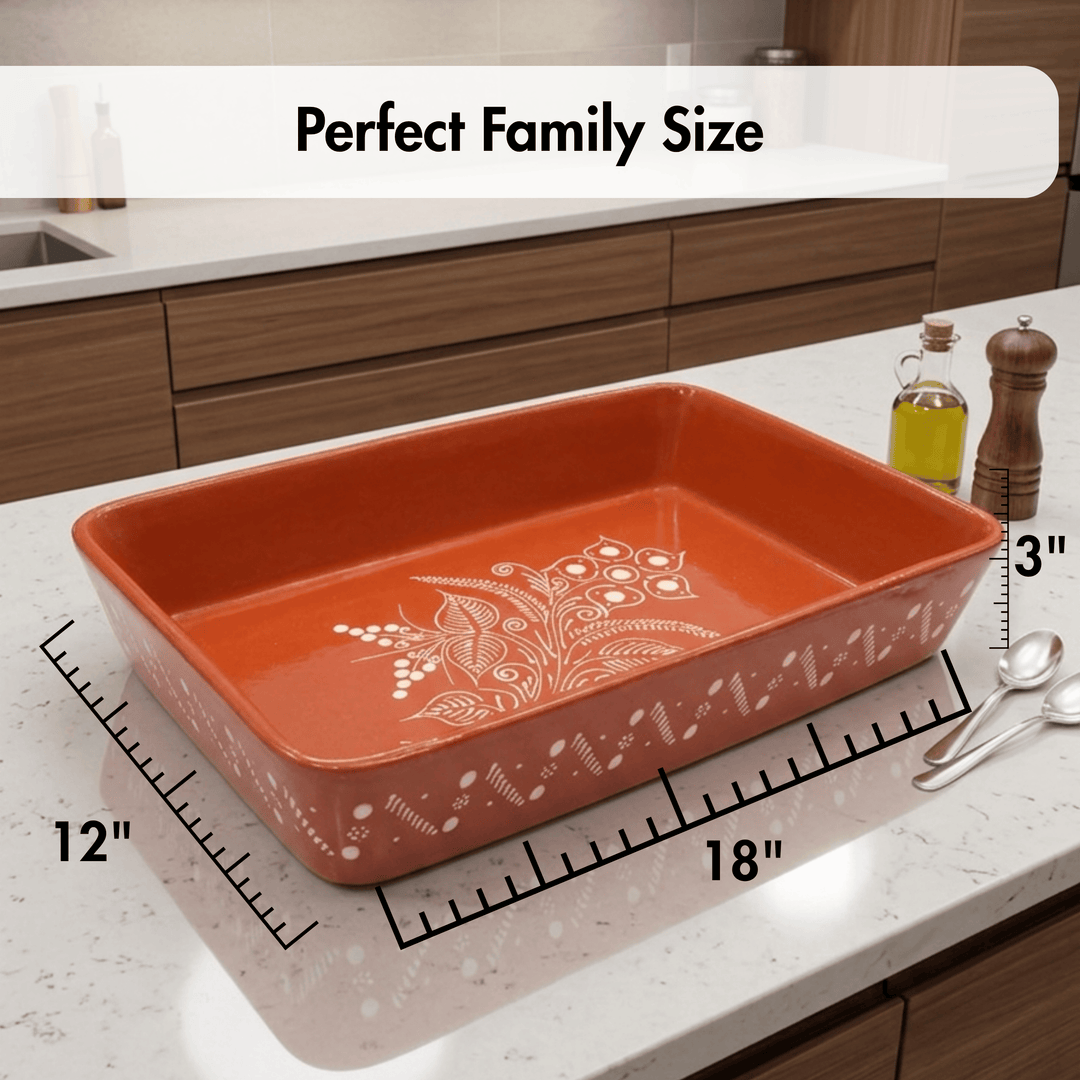 Portuguese Pottery Glazed Terracotta Rectangular Clay Baking Pan for Oven