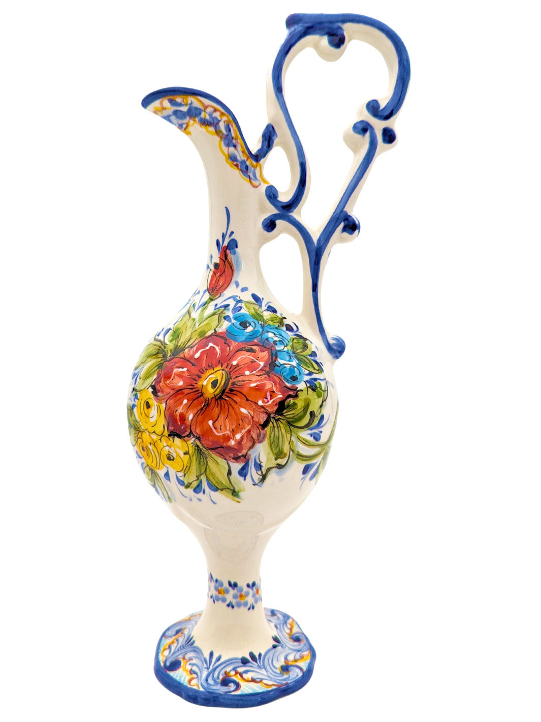 Portuguese Pottery Hand Painted Alcobaça Ceramic Floral Pitcher - Gomil