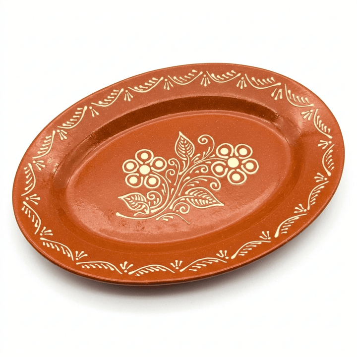 Portuguese Pottery Terracotta Glazed Clay Large Oval Serving Platter