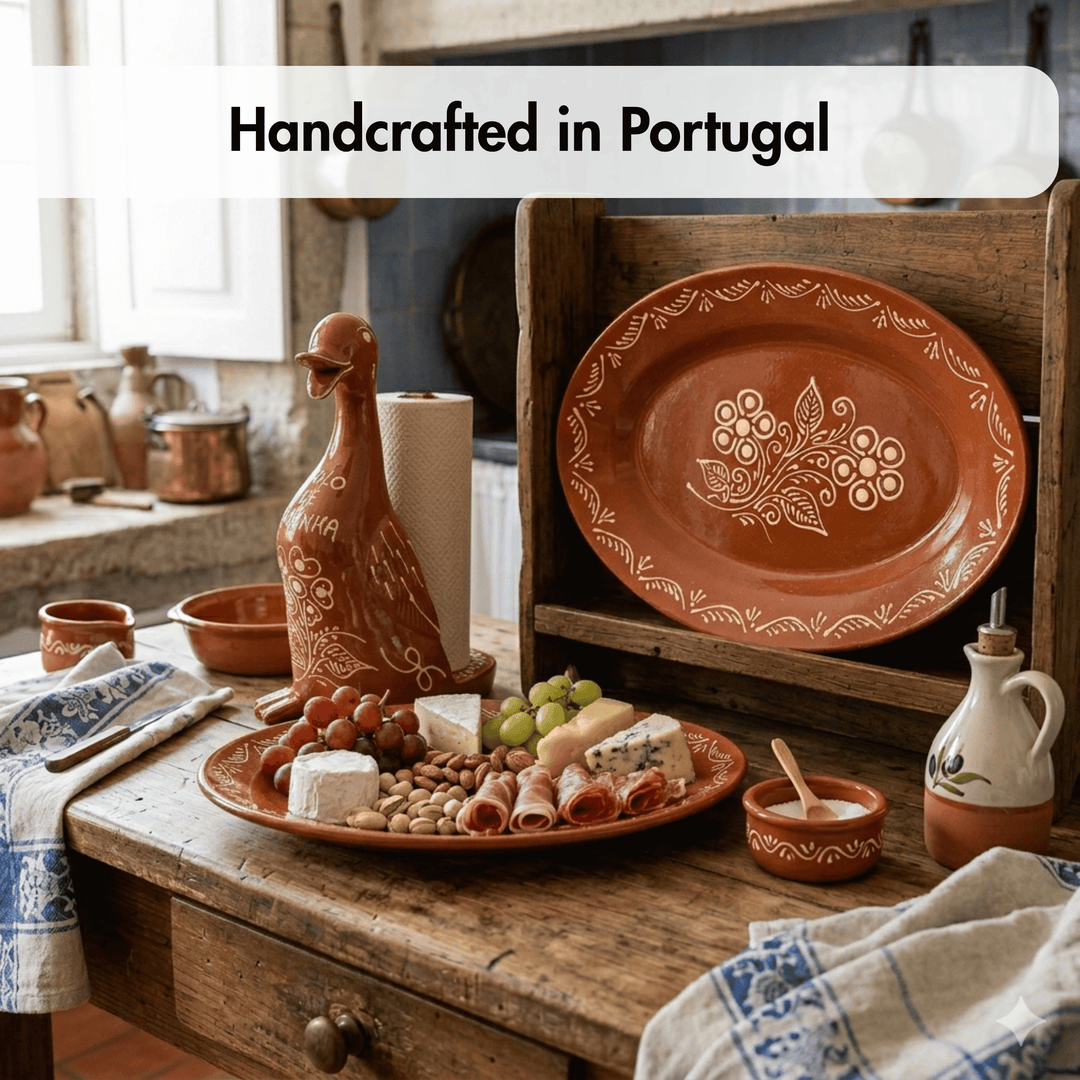 Portuguese Pottery Terracotta Glazed Clay Large Oval Serving Platter