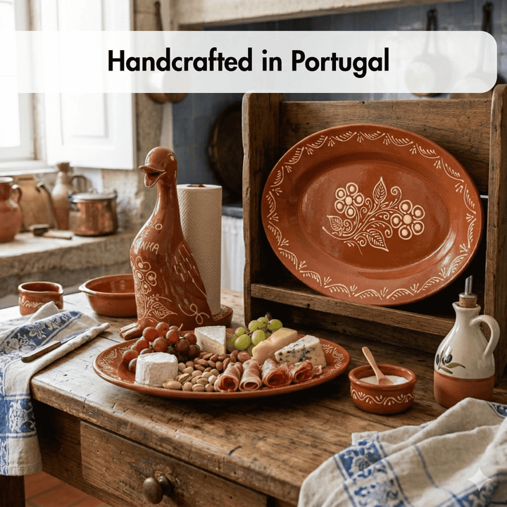 Portuguese Pottery Terracotta Glazed Clay Large Oval Serving Platter