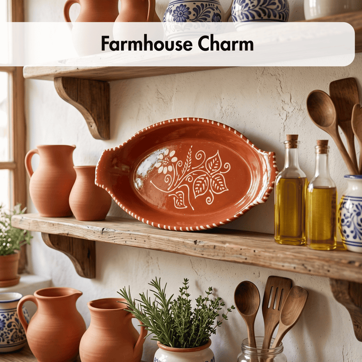 Portuguese Pottery Terracotta Glazed Clay Serving Platter