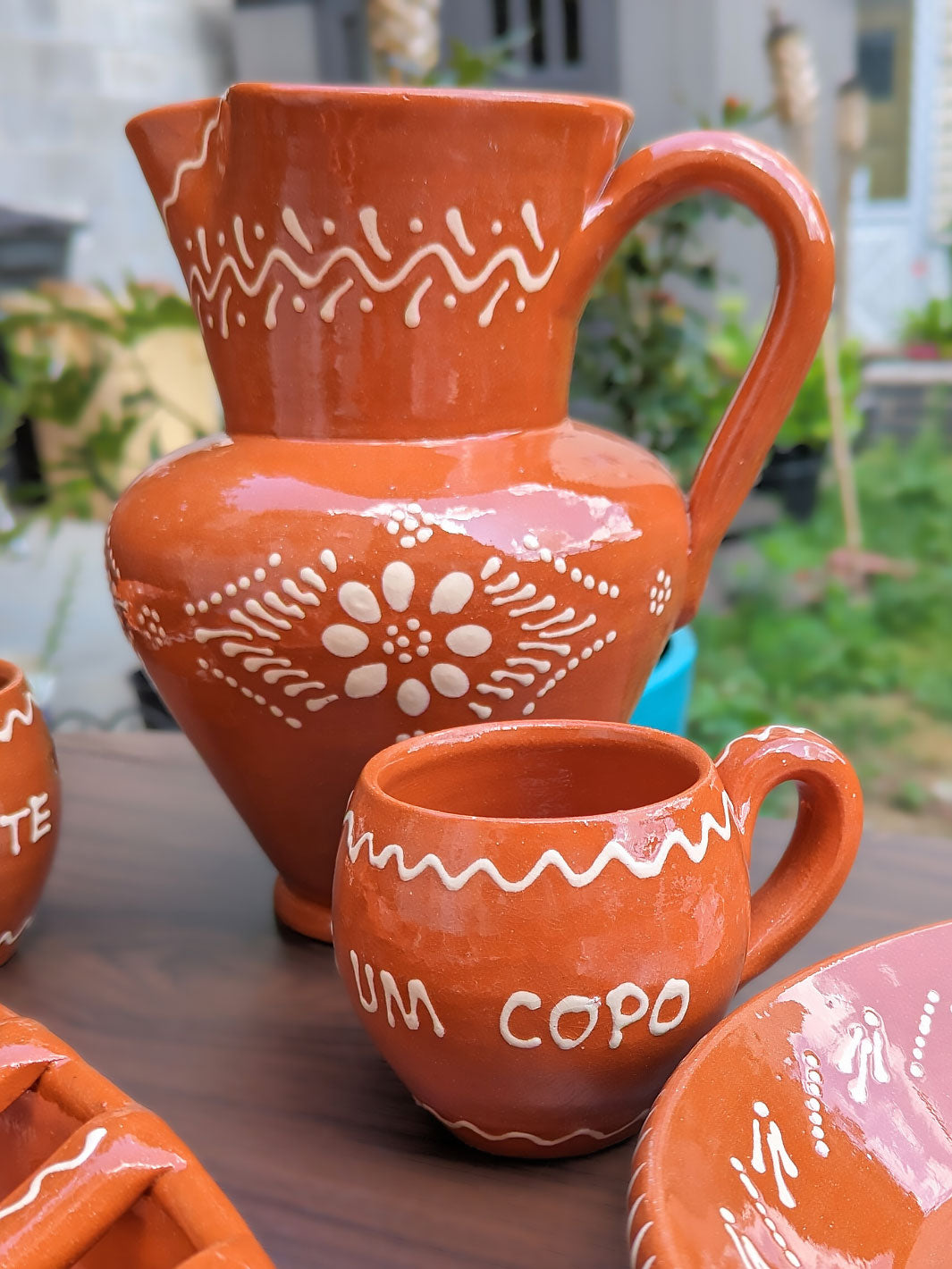 Portuguese Pottery Terracotta Glazed Clay Wine Mugs - Set of 4
