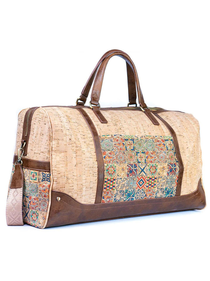 Portuguese Tile Pattern Cork Duffel Bag for Men and Women