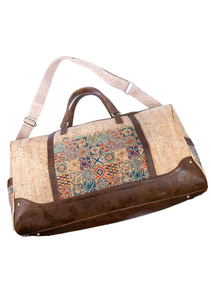 Portuguese Tile Pattern Cork Duffel Bag for Men and Women