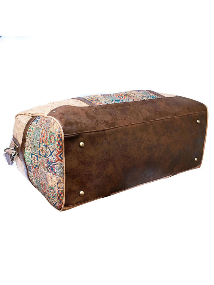 Portuguese Tile Pattern Cork Duffel Bag for Men and Women