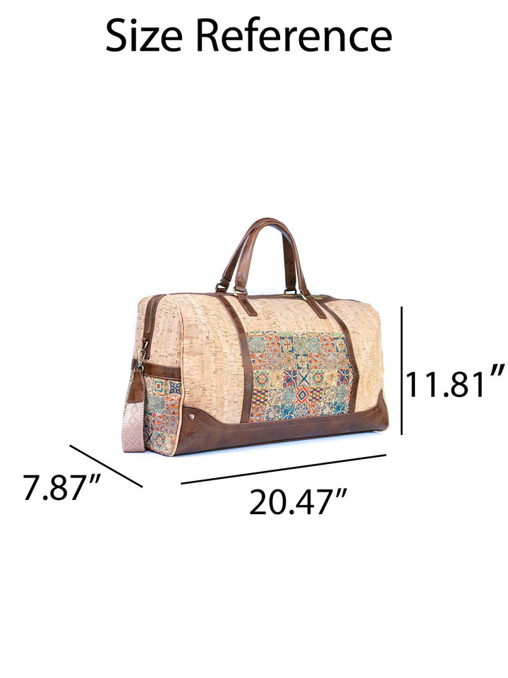 Portuguese Tile Pattern Cork Duffel Bag for Men and Women