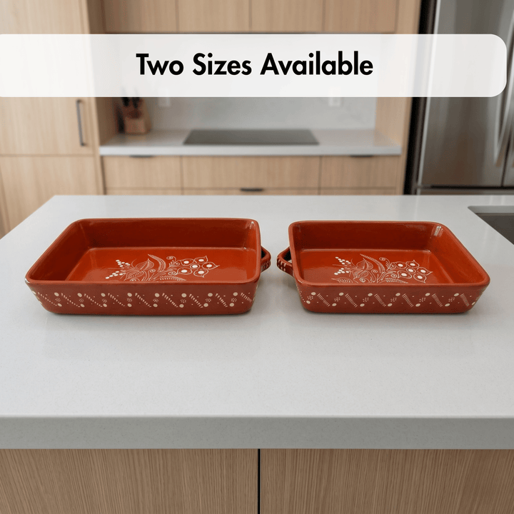 Portuguese Pottery Glazed Terracotta Rectangular Clay Baking Pan for Oven