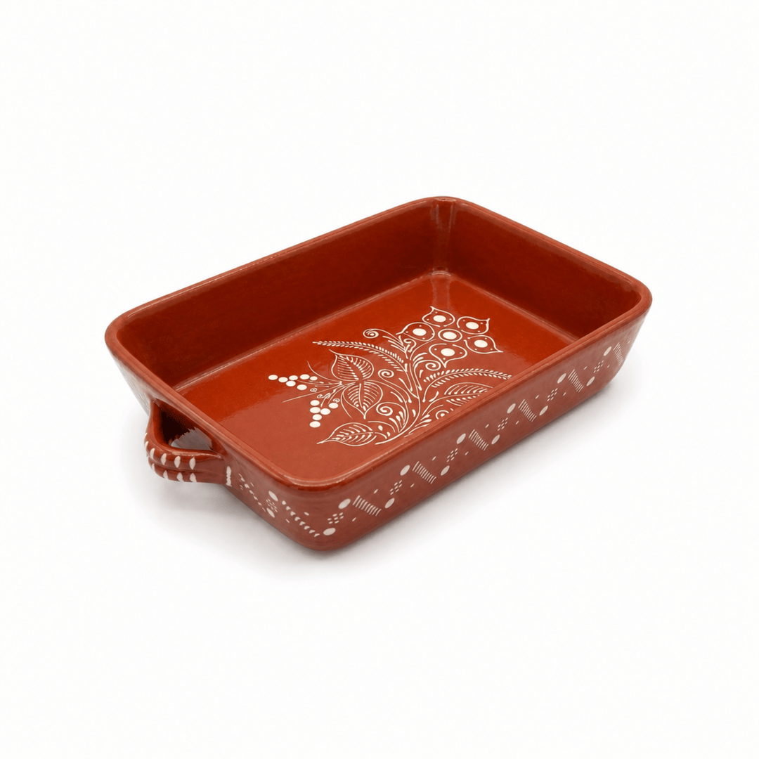 Portuguese Pottery Glazed Terracotta Rectangular Clay Baking Pan for Oven