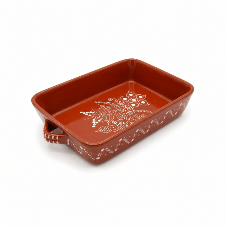 Portuguese Pottery Glazed Terracotta Rectangular Clay Baking Pan for Oven