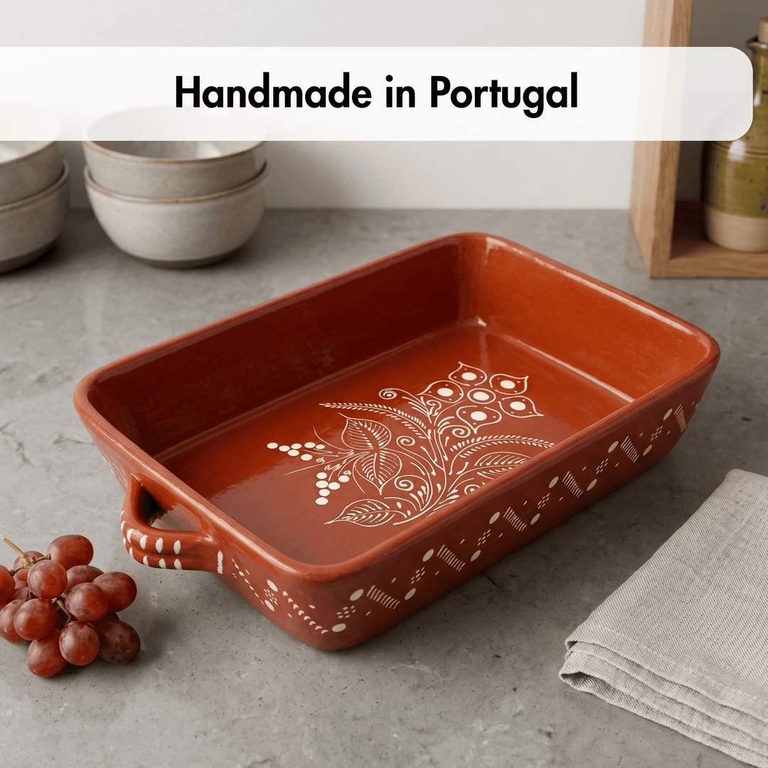 Portuguese Pottery Glazed Terracotta Rectangular Clay Baking Pan for Oven