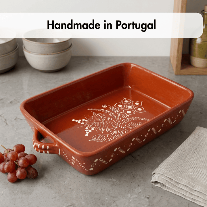 Portuguese Pottery Glazed Terracotta Rectangular Clay Baking Pan for Oven