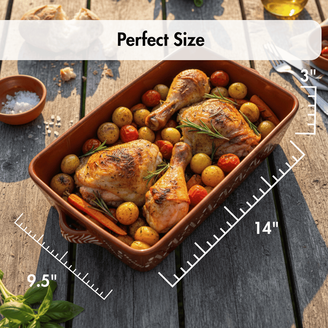 Portuguese Pottery Glazed Terracotta Rectangular Clay Baking Pan for Oven