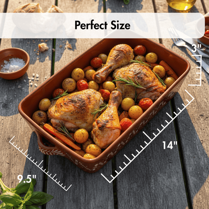 Portuguese Pottery Glazed Terracotta Rectangular Clay Baking Pan for Oven