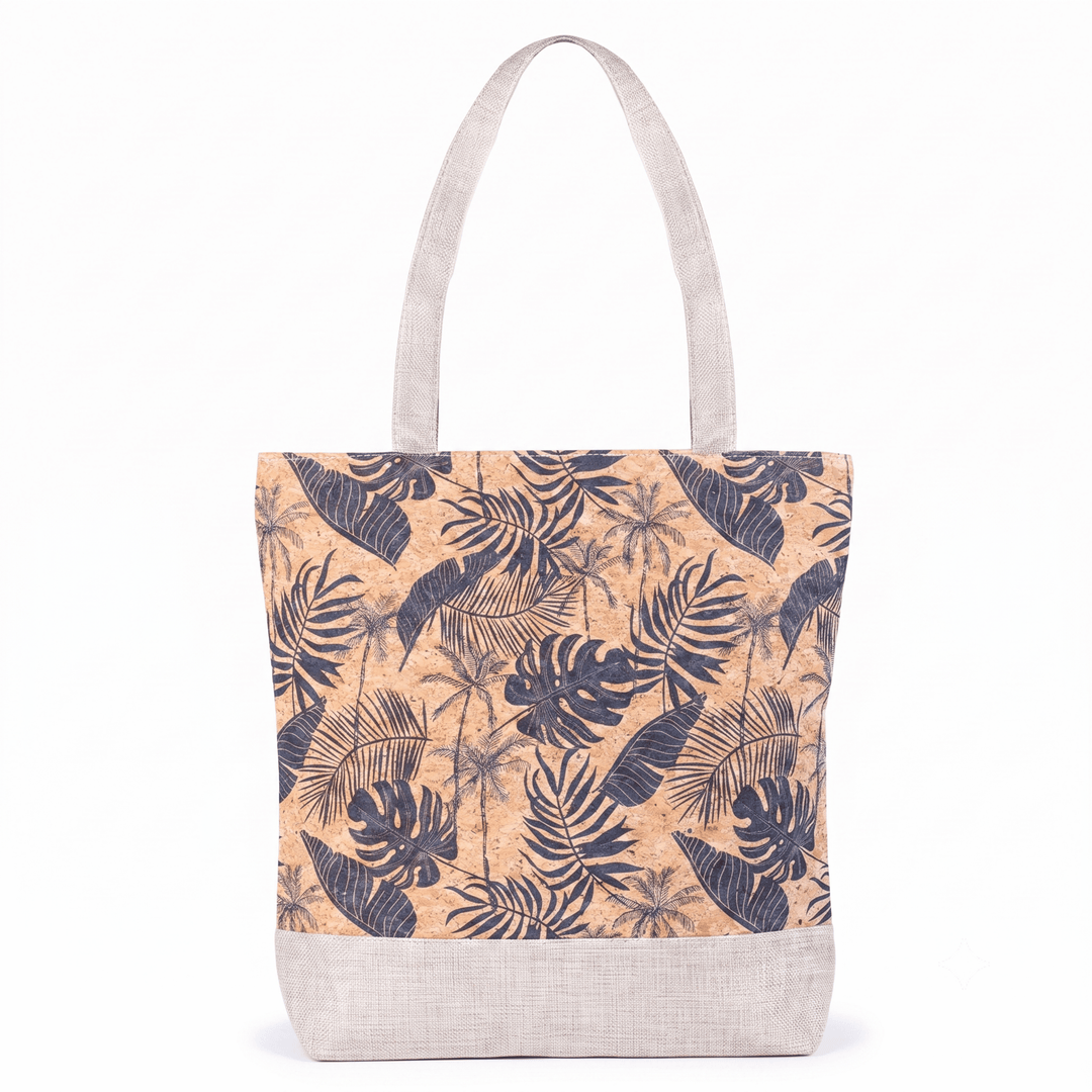 Printed Cork Tote Bag with Fabric Handles